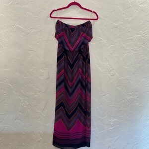 Express Strapless Chevron Maxi Dress - Pink and Black